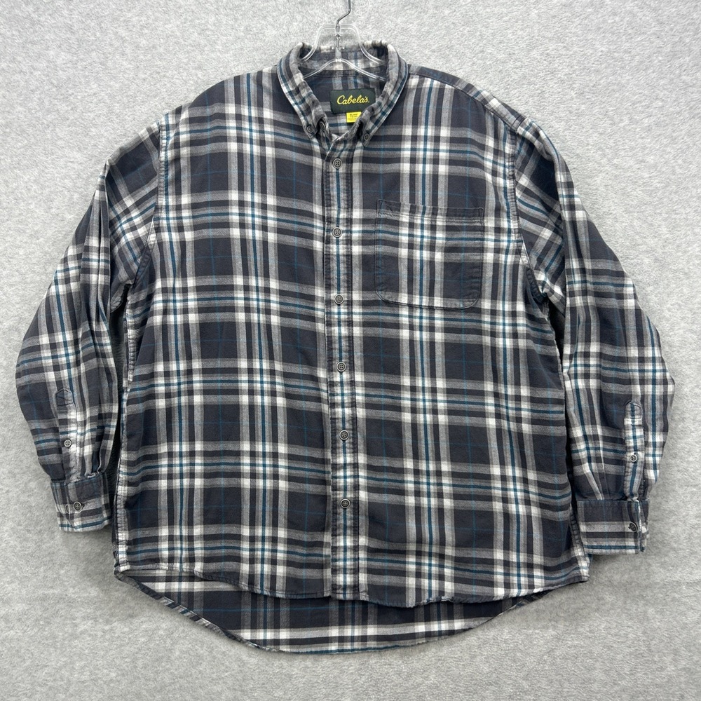 Cabelas Flannel Shirt Mens XL Gray Plaid‎ Lumberjack Hunting Cabincore Campcore
